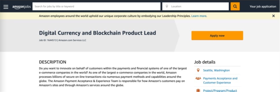 Oferta de puesto de trabajo de Líder de Productos Blockchain y Cripto.