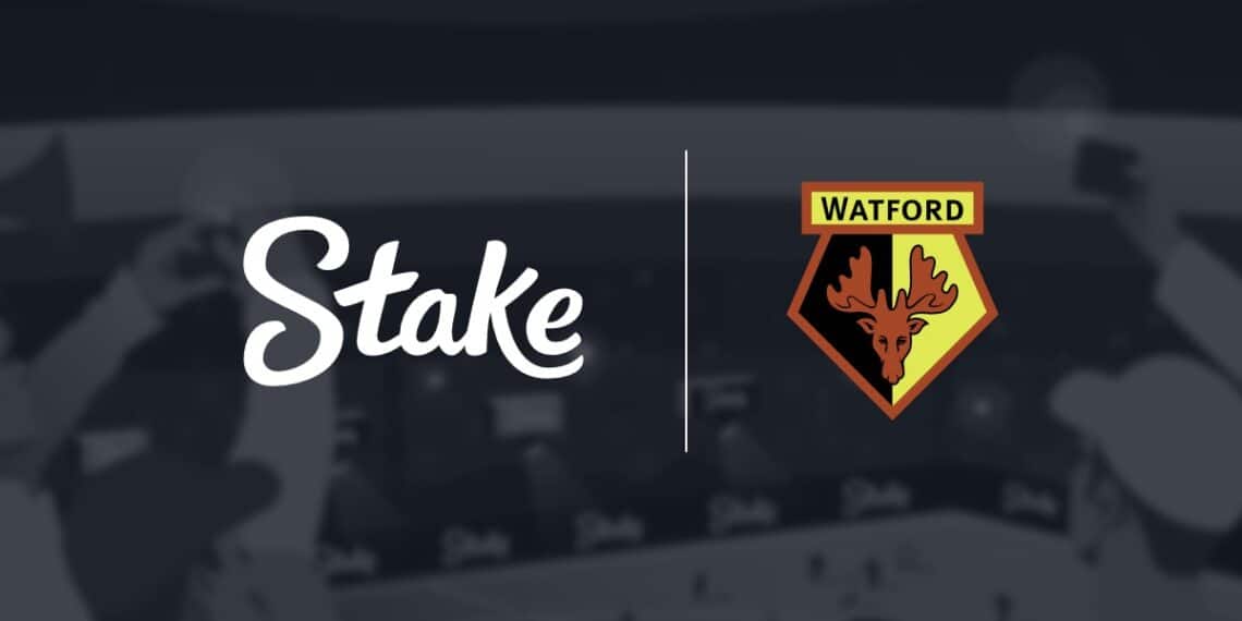 Logos del Casino Stake y del equipo de fútbol inglés Watford FC