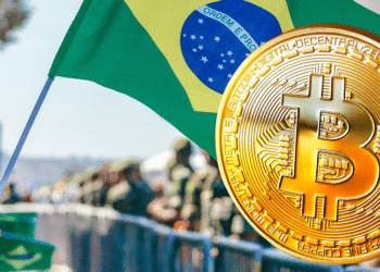 Bandera de Brasil y BTC.