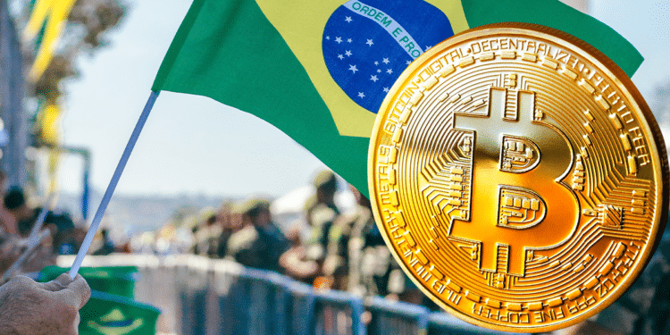 Bandera de Brasil y BTC.