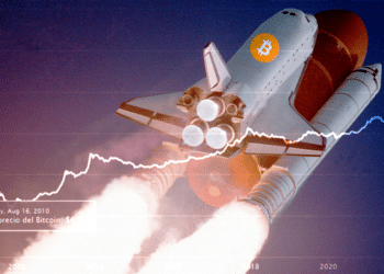 Cohete con logo de bitcoin