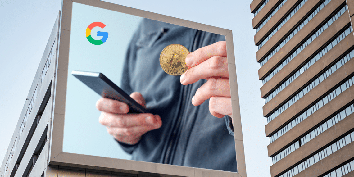 Publicidad de BTC y wallet con logo de Google.