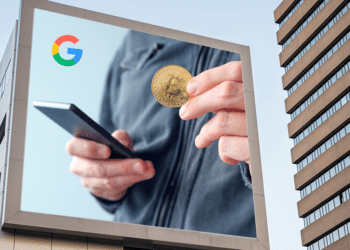 Publicidad de BTC y wallet con logo de Google.