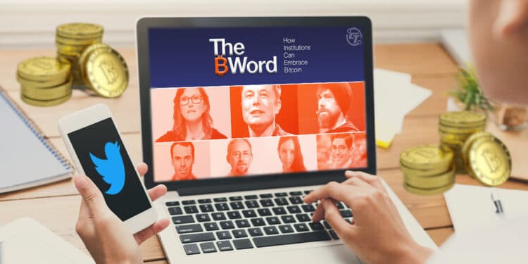 Pantalla con panelistas de The B Word y teléfono con TW y BTC.