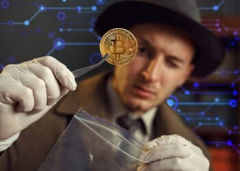 Detective con bitcoin y fondo tecnológico.