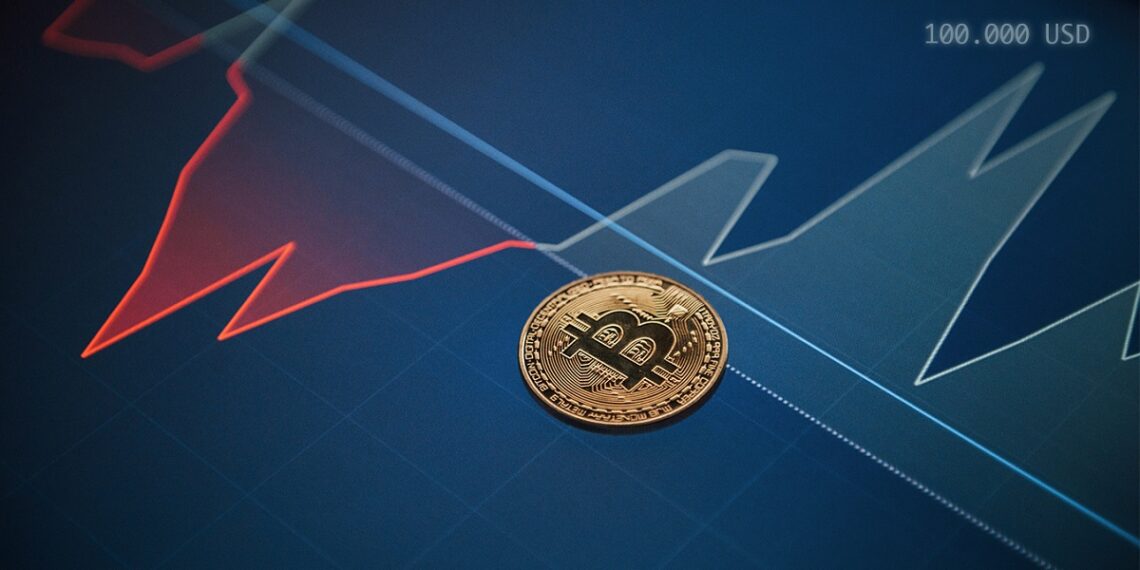 Moneda de bitcoin sobre grafica de precio