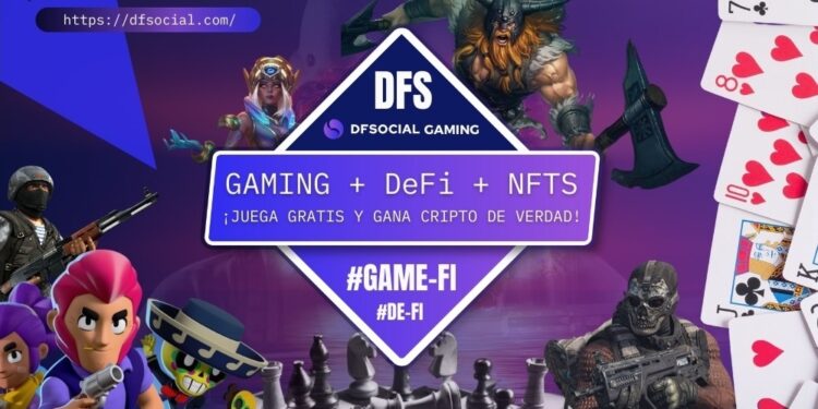 Personajes animados de videojuegos con pancarta promocional de DFS al centro