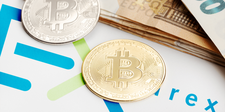 BTC, euros y logo de Eurex.