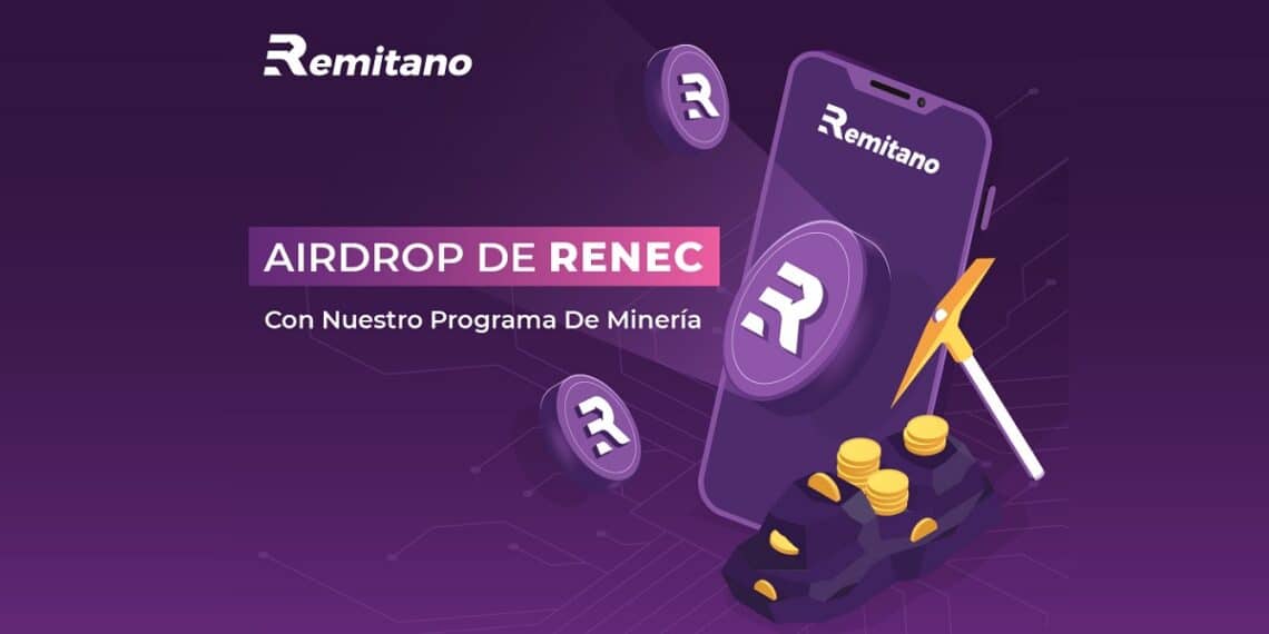 Pancarta promocional de la minería del token RENEC de Remitano