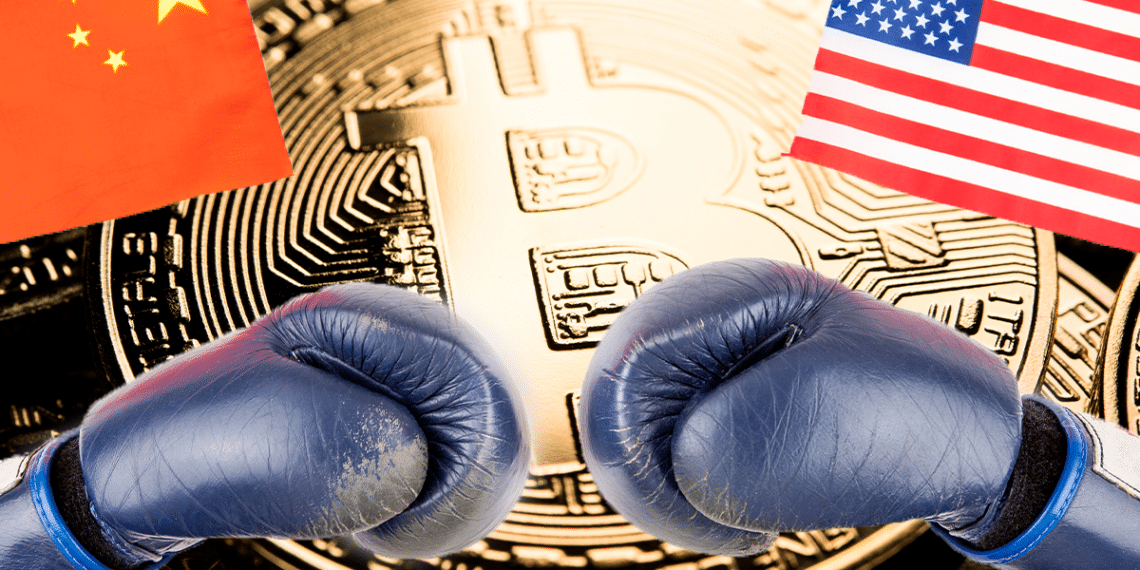 China y USA con guantes de boxeo. BTC.