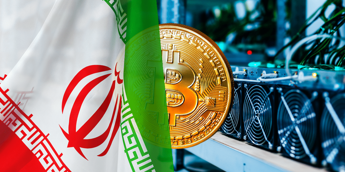 BTC, mineros y bandera de Irán.