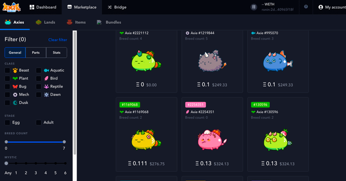 marketplace - axie infinity