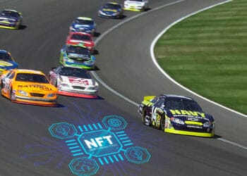 Carrera de Nascar y símbolo de NFT.