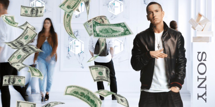 NFT y dinero, con Eminem y logo de Sony.