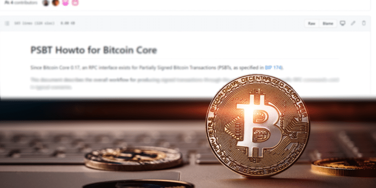 BTC con pantalla de PSBT Bitcoin Core.