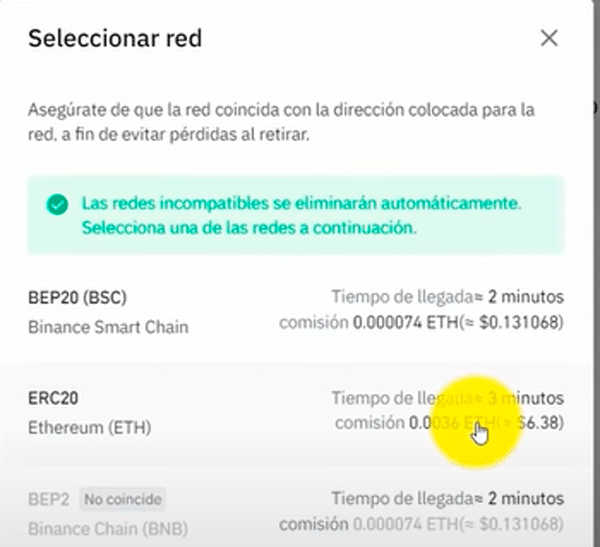 Elegir la red adecuada antes de trasferir ETH a MetaMask