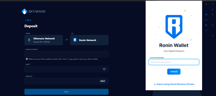 Trasferencia de ETH desde MetaMask a Ronin Wallet - cómo empezar a jugar Axie Infinity