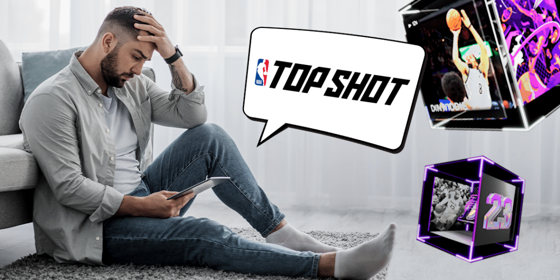 Persona triste con logo de top shot y tokens.