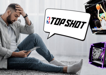Persona triste con logo de top shot y tokens.