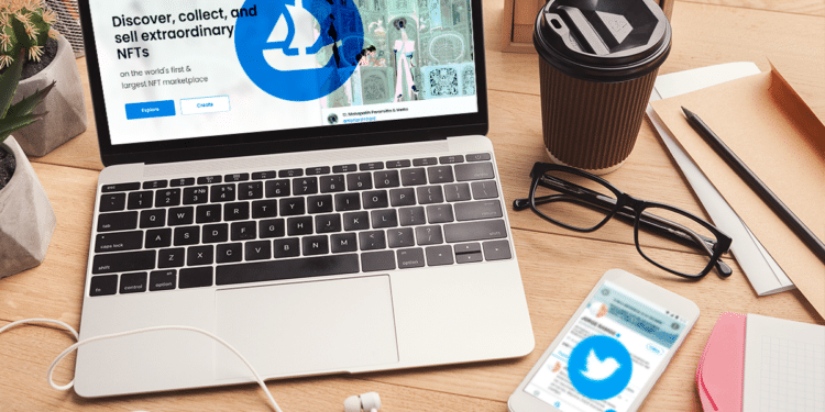 Pantalla con Opensea y teléfono con Twitter.
