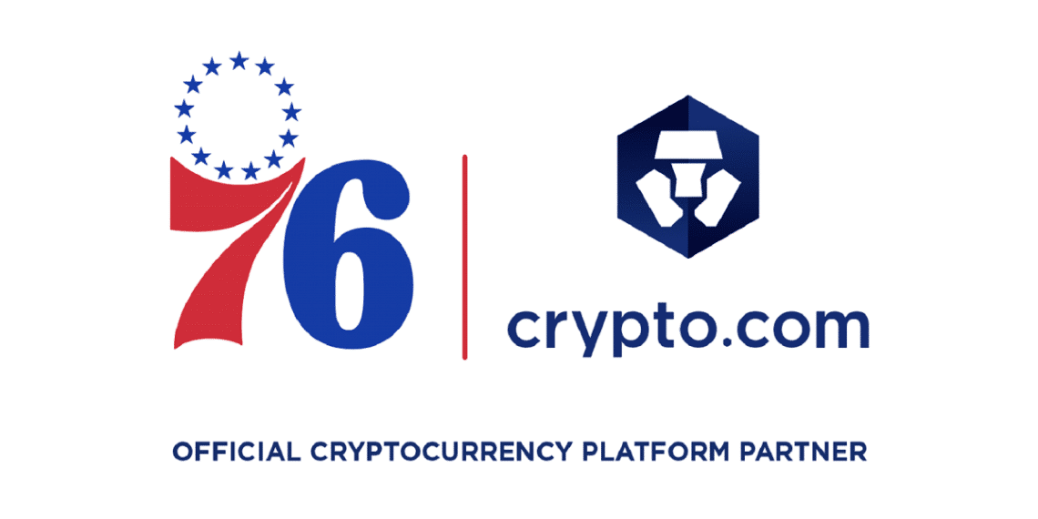 Logos de Crypto.com y del equipo de basketball Philadelphia 76ers