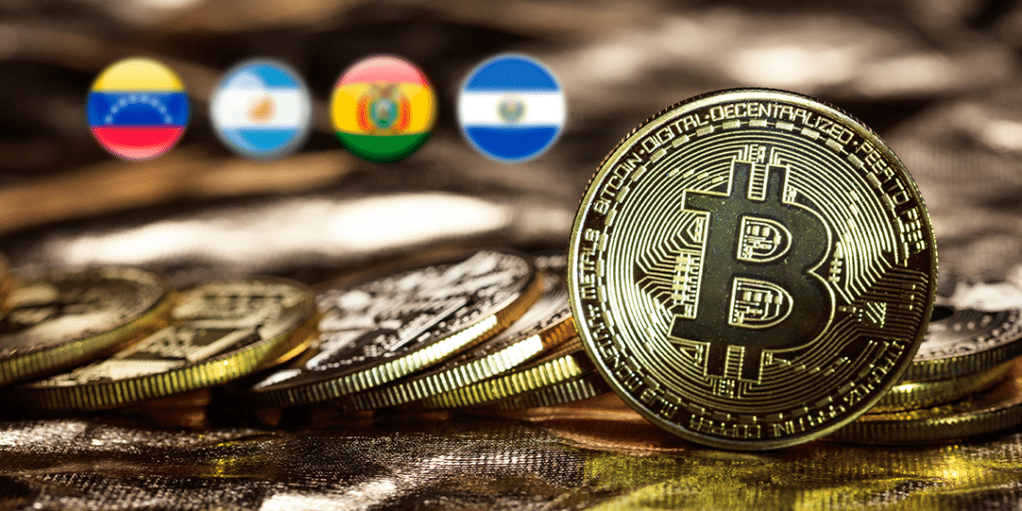 BTC, co n banderas de Venezuela, Bolivia, Argentina, El Savador.