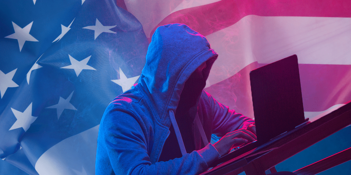 Hacker con bandera de USA.