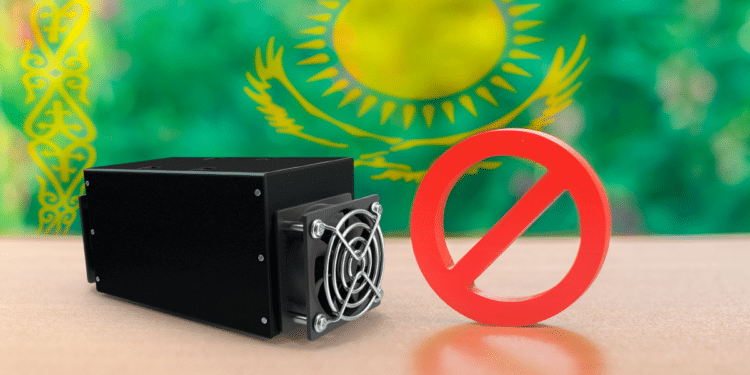 Minero y símbolo prohibido con bandera de Kazajisán.