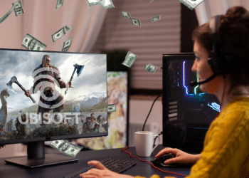 Video juego con dinero en el fondo.