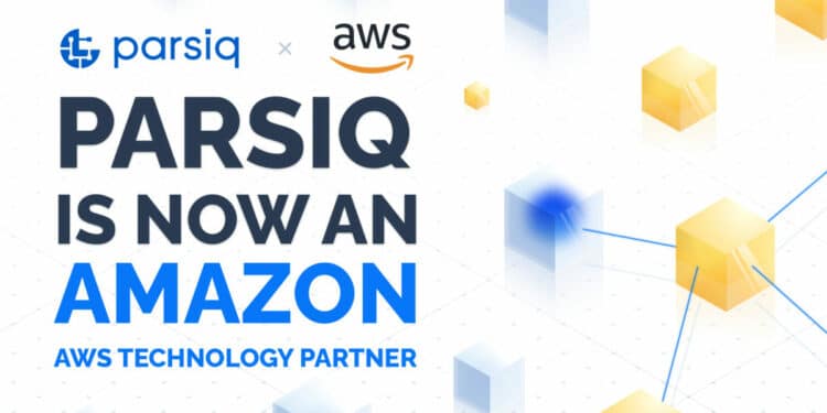 Pancarta publicitaria de la asociacion de PARSIQ con Amazon AWS