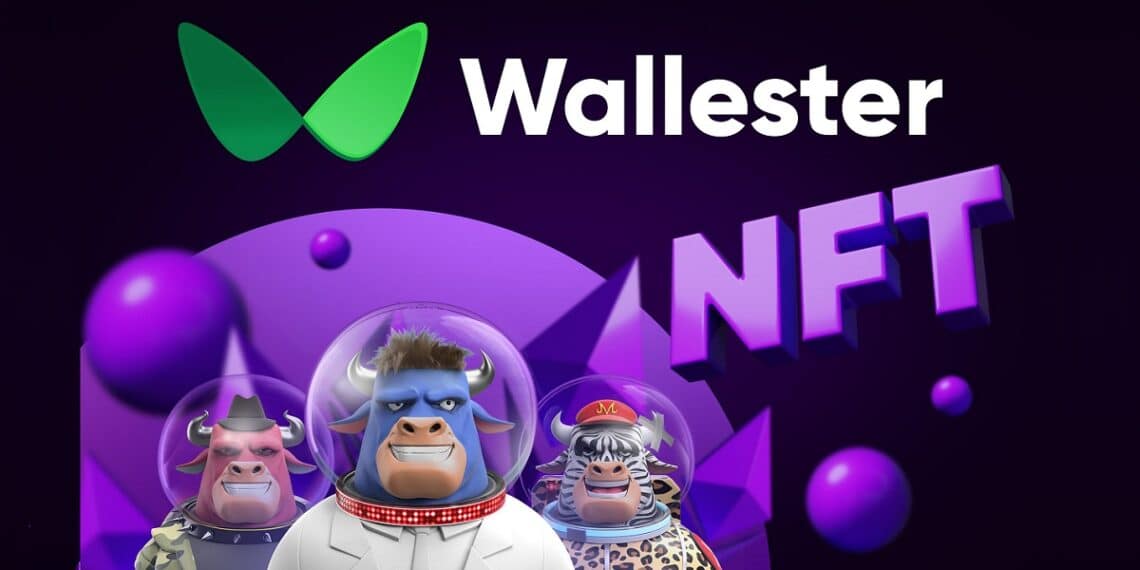 NFT de toros astronautas con el logo de Wallester