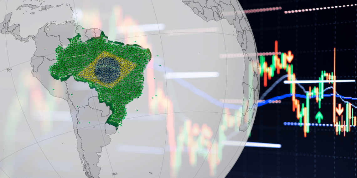 Globo con mapa de Brasil y gráfico.