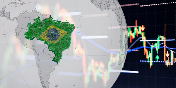 Globo con mapa de Brasil y gráfico.