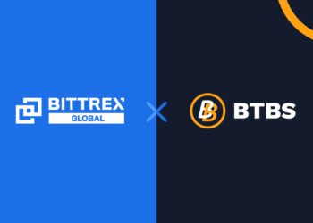 Pancarta promocional con logos de BITTREX y del token BTBS