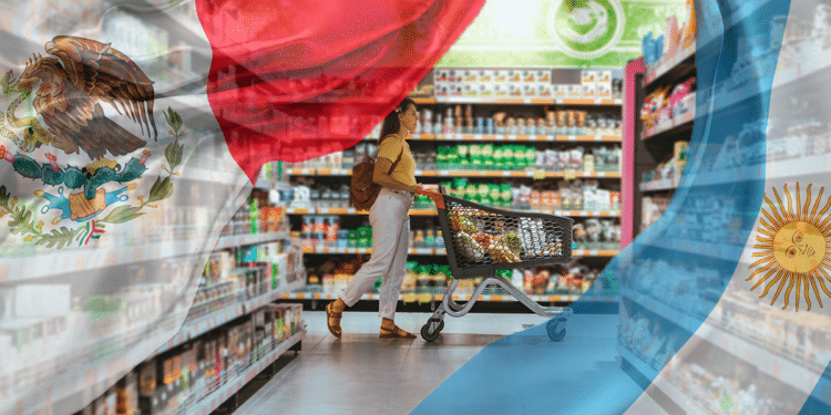 El salario mínimo rinde más para comprar alimentos en Argentina que en México, según Picodi. Composición por CriptoNoticias. Fuente:  phpetrunina14 / stock.adobe ; Negro Elkha / stock.adobe ;  Nurf Designs / stock.adobe.