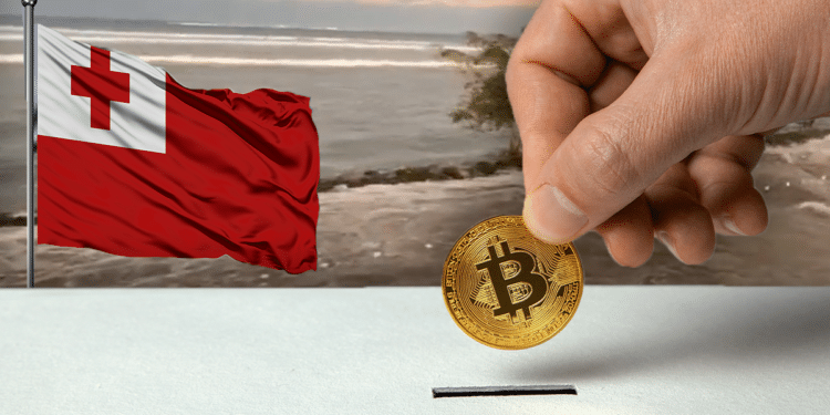 Tsunami, bandera de Tonga y donación BTC.