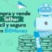 Dibujo de robot sentado sobre una pila de monedas Tether junto al icono de Telegram