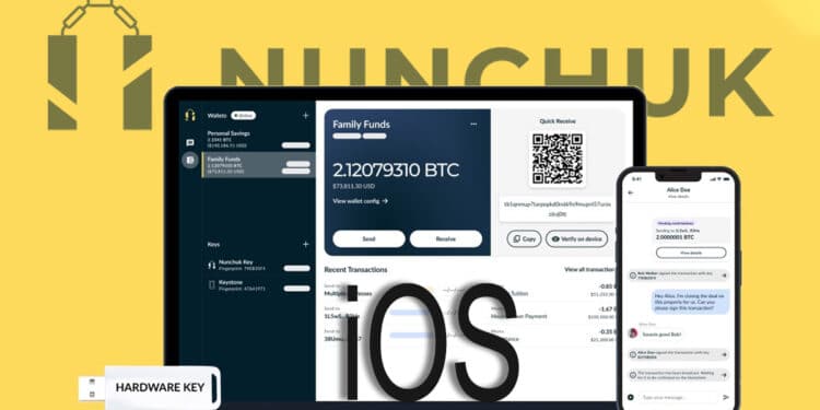 El sistema multifirma de nunchuk convierte a cualquier dispositivo en un firmante ofreciendo mayor seguridad sobre los fondos almacenados. Composición por CriptoNoticias. Nunchuk / nunchuk.io