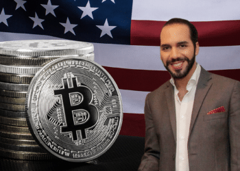 Bukele y BTC con bandera de USA.