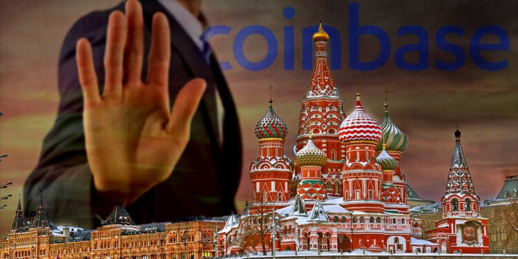 Un exchange de bitcoin detuvo la operación miles de direcciones de bitcoin de personas y entidades rusas.    
 Composición por CriptoNoticias. olly/ stock.adobe.com; Reidl/ stock.adobe.com; Coinbase/ coinbase.com