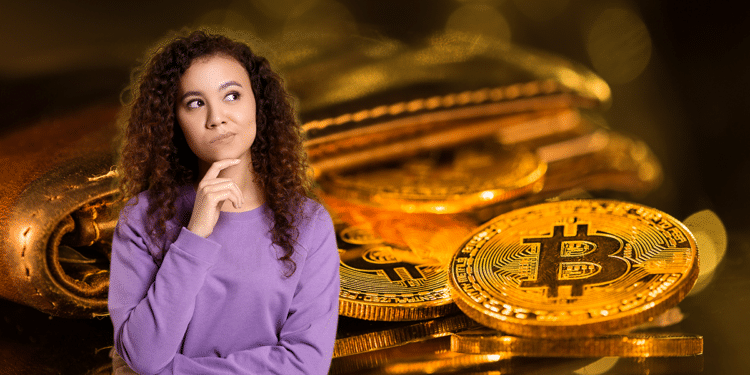 Wallet de BTC y persona escogiendo.