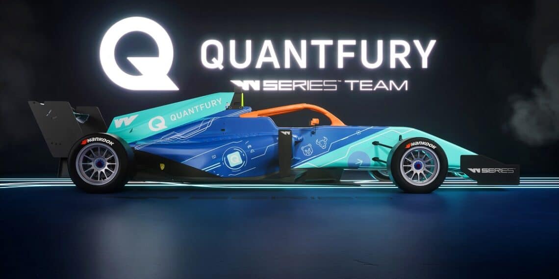 Carro de carrera con logos de Quantfury