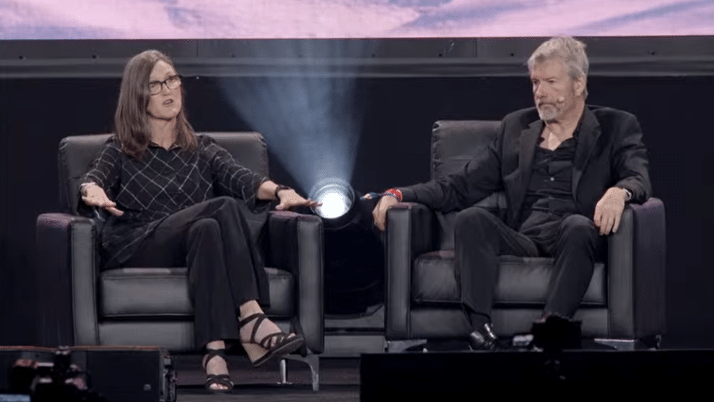 Cathie Woods and Michael Saylor at Bitcoin Conference 2022.