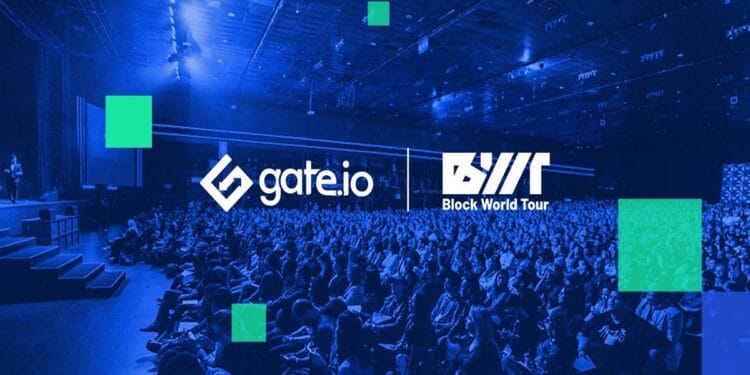 Logos de Gate.io y del evento World Block Tour.
