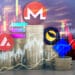 Monero protagoniza el top de criptomonedas en medio de un mercado rojo. Composición por CriptoNoticias. Engdao/ stock.Who is Dannyadobe.com; Who is Danny/ stok.adobe.com; Monero /  getmonero.org; Waves / github.com; Avalanche / coinmarketcap.com; Solana / cryptologos.cc; Terra / cryptologos.cc