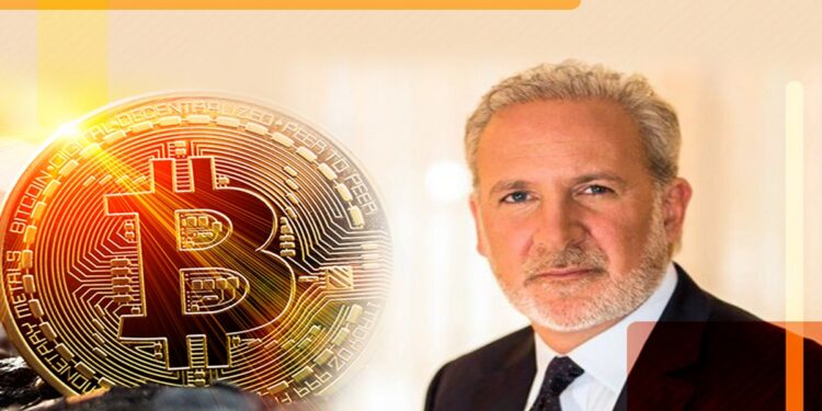 Foto de un trader de criptomonedas y una moneda de bitcoin al lado.