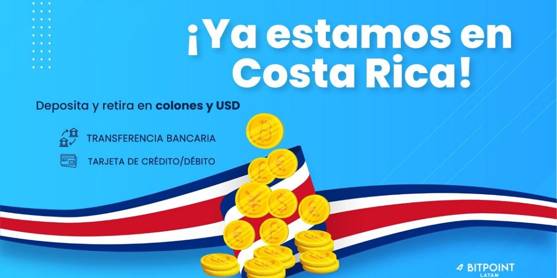 Pancarta promocional de BITPOINT anunciando su apertura en Costa Rica
