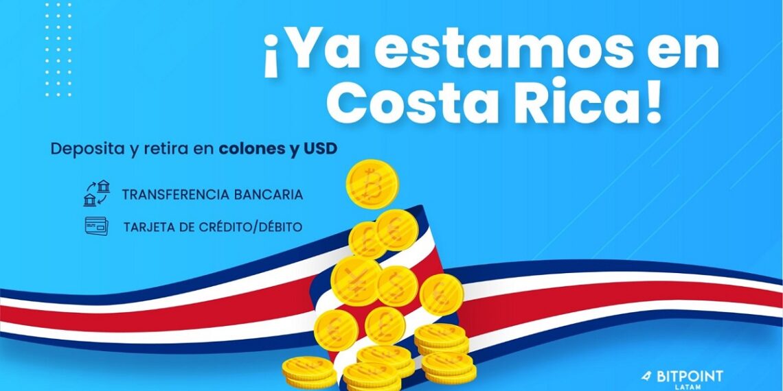 Pancarta promocional de BITPOINT anunciando su apertura en Costa Rica