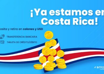 Pancarta promocional de BITPOINT anunciando su apertura en Costa Rica