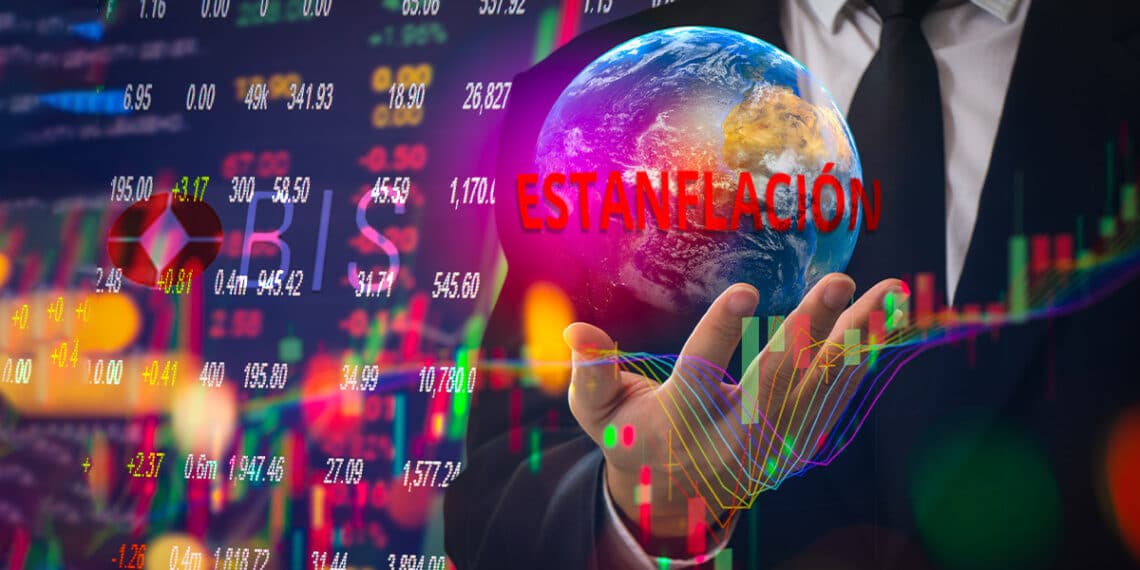 El panorama económico mundial, con la amenaza de estanflación, no es muy alentador según la visión del BIS. Composición por CriptoNoticias. TaweeW.asurut/ stock.adobe.com; BIS/ bis.org.